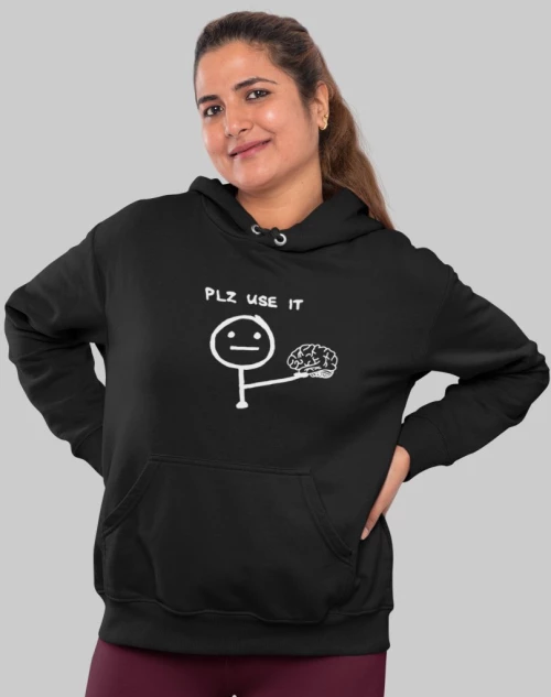 "PLZ USE IT" W Φούτερ με Κουκούλα - BLACK