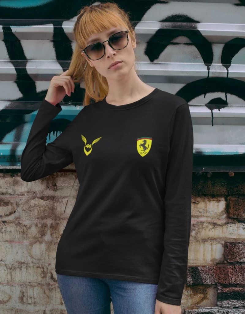 Lewis Hamilton Ferrari W Μακρυμάνικο T-Shirt (Wings) - BLACK