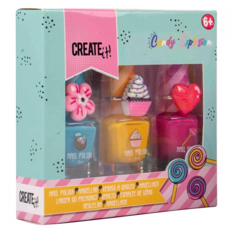 Create It! Βερνίκι Νυχιών "Candy" Με Δαχτυλίδι Σετ 3