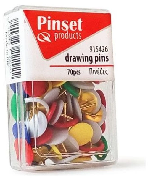 Pinset  Πινέζες Χρωματιστές 70τεμ