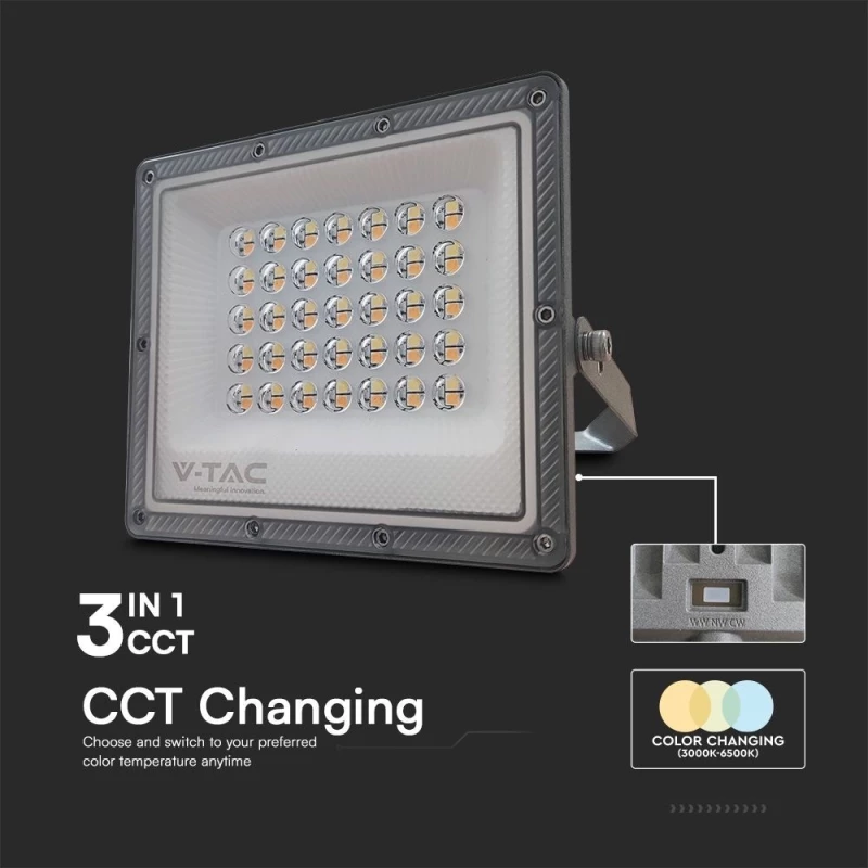 V-TAC 100W SMD LED Spotlight  LED σκούρο γκρι χρώμα CCT 3in1 IP65