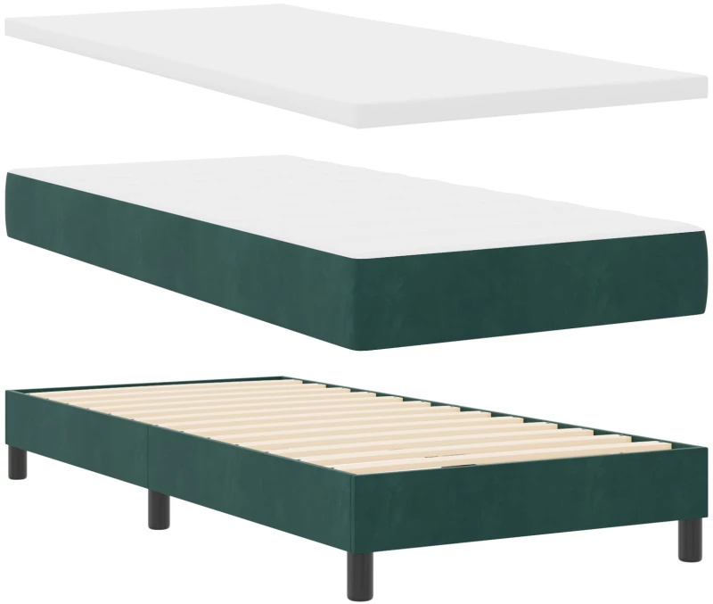 vidaXL Κρεβάτι Box Spring με Στρώμα Σκούρο Πράσινο 100x200 εκ. Βελούδο