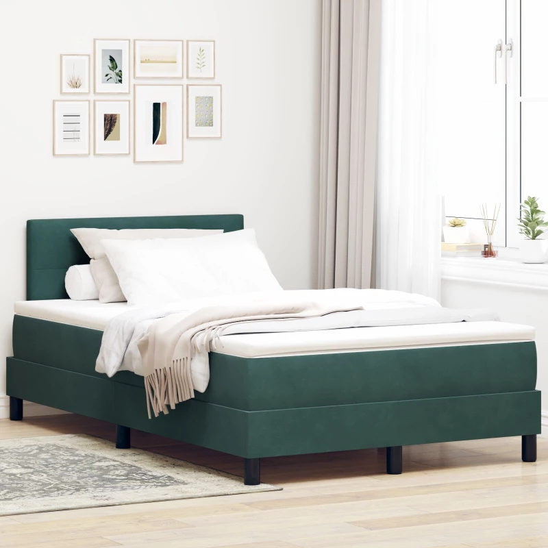 vidaXL Κρεβάτι Box Spring με Στρώμα Σκούρο Πράσινο 120x200 εκ. Βελούδο