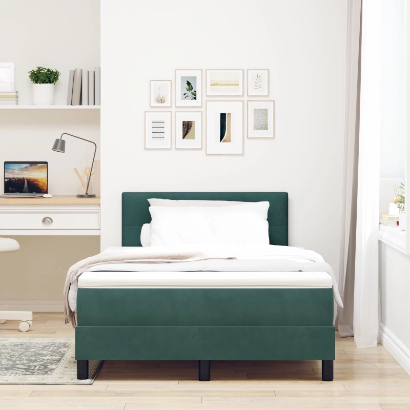vidaXL Κρεβάτι Box Spring με Στρώμα Σκούρο Πράσινο 120x200 εκ. Βελούδο