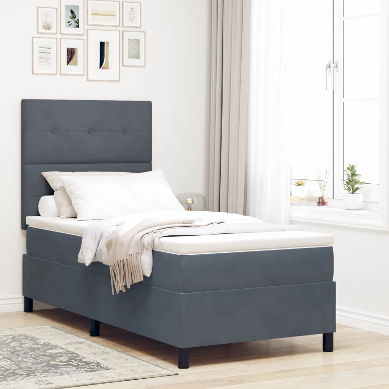 VidaXL Κρεβάτι Box Spring με Στρώμα Σκοτεινό Γκρι 90x200 εκ. Βελούδο
