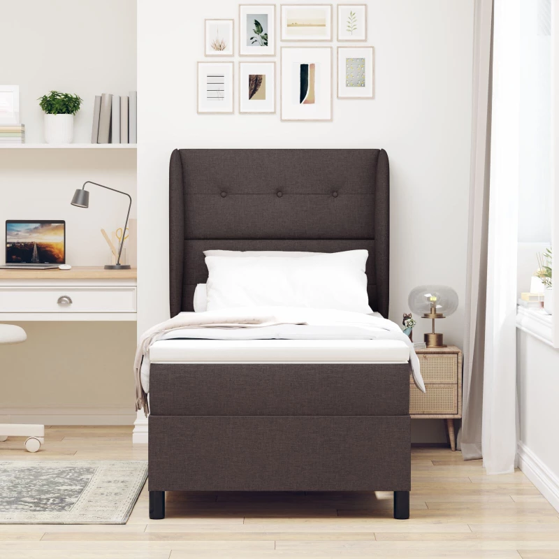κρεβάτι Box Spring με στρώμα vidaXL καφέ 100x200 εκ. ύφασμα