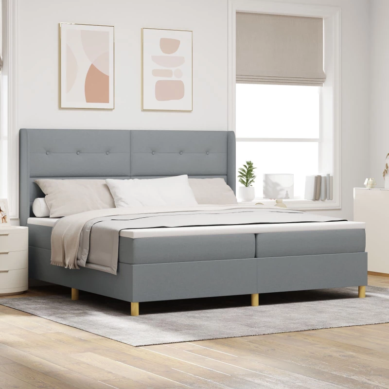 vidaXL Κρεβάτι Box Spring με Στρώμα Ανοιχτό Γκρι 200x200 εκ. Ύφασμα
