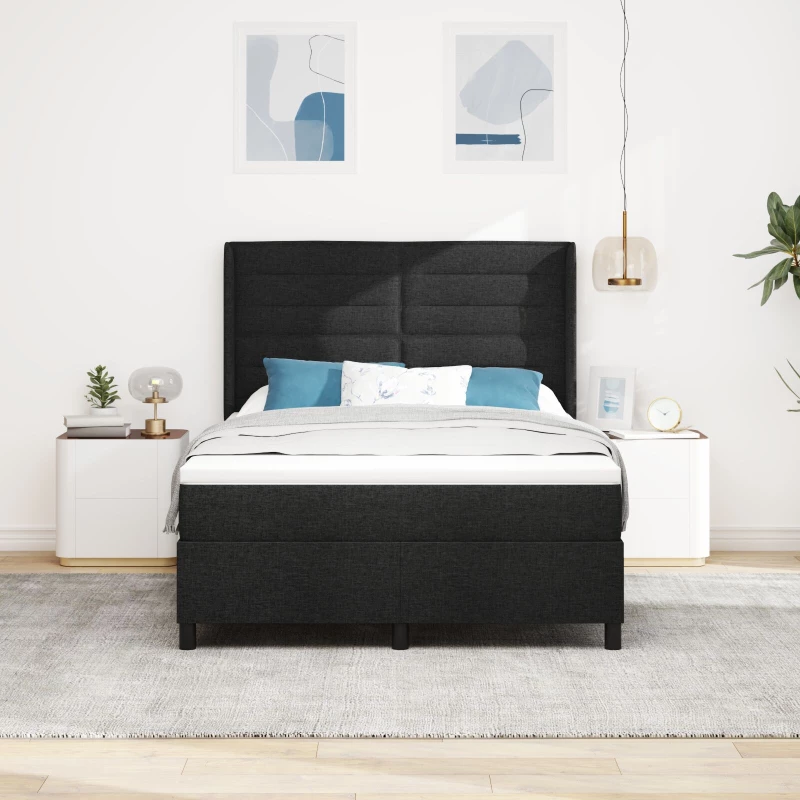 vidaXL Κρεβάτι Box Spring με Στρώμα & LED Μαύρο 140x190 εκ. Υφασμάτινο