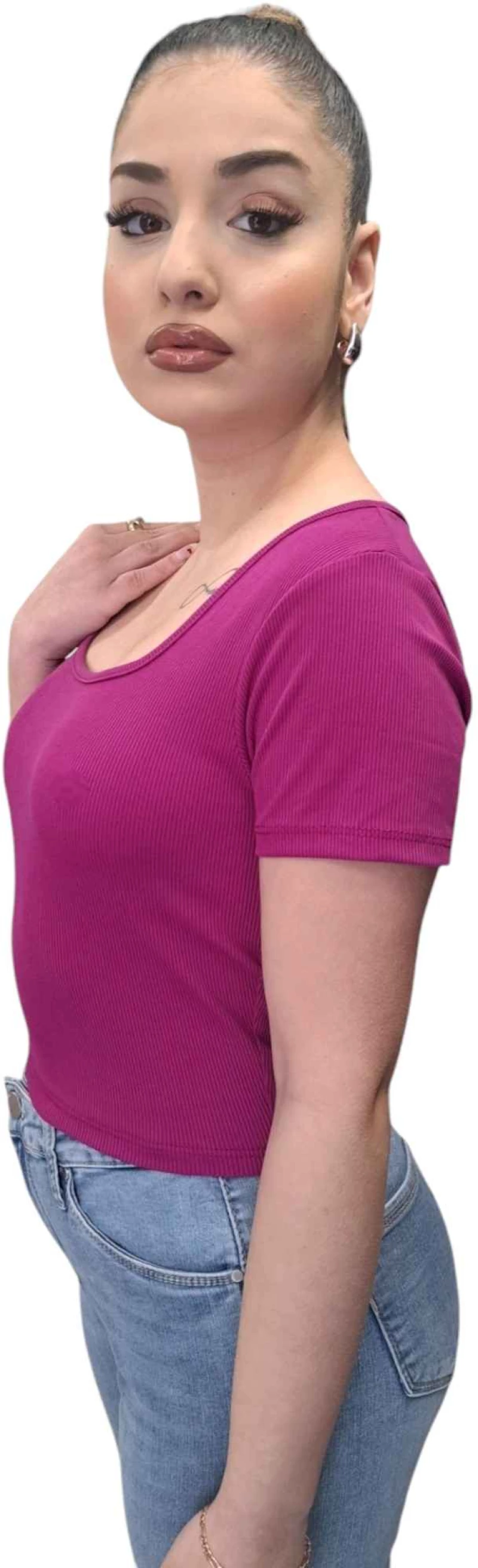 Κοντομάνικο Κορμάκι-Μπλουζάκι με Ανοιχτή Λαιμόκοψη ΒΙΟΛΕΤΙ