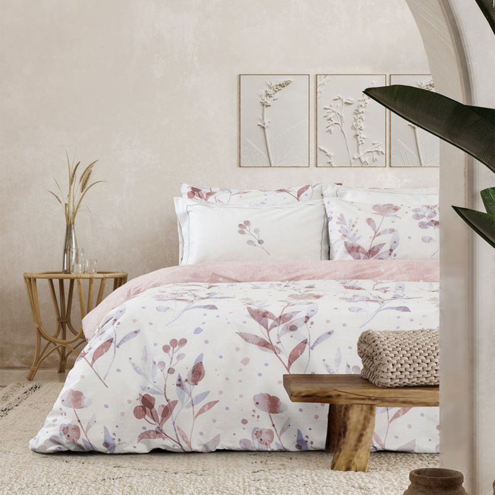 Σεντόνια Caprice (Σετ 4τμχ) White-Pink Nima Διπλό 220x260cm 100% Βαμβάκι