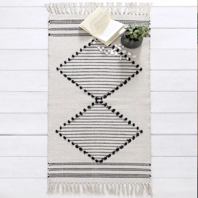 Χαλάκι Κουζίνας Nomada 60x130 Ecru-Black Nima 60X130cm Βαμβάκι