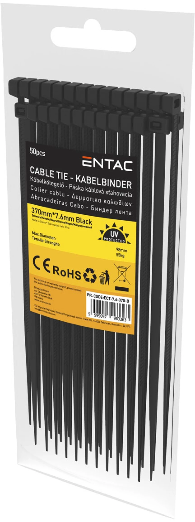 Entac Cable Tie 7.6mm X 370mm Black - Πλαστικά δεματικά καλωδίων 50 τεμάχια