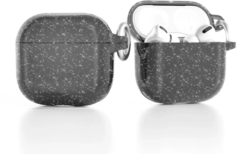 Θήκη TPU Σιλικόνης Σκληρή για Airpods 4 - Μαύρο Glitter