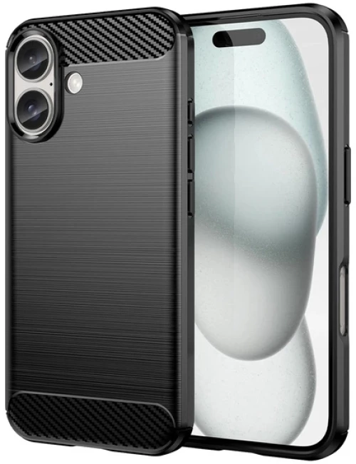 Θήκη TPU Σιλικόνης Carbon Style για iPhone 16 - Μαύρη