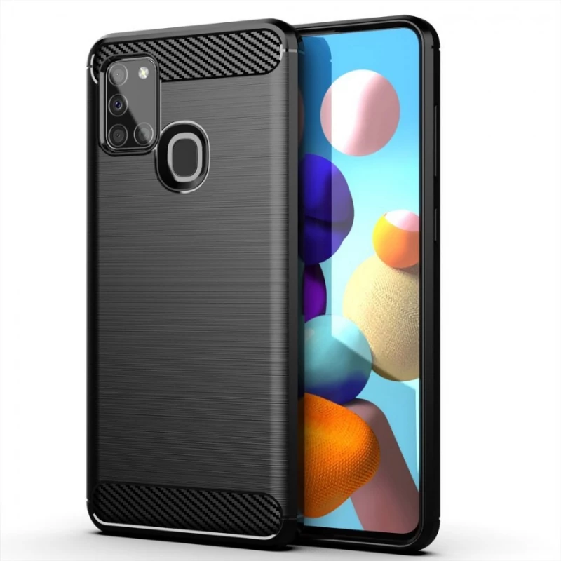 Θήκη TPU Σιλικόνης Carbon Fiber Style για Samsung Galaxy A21s - Μαύρο