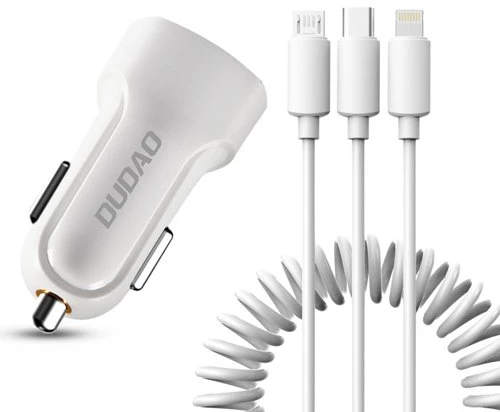 Φορτιστής Αυτοκινήτου DUDAO R7 με 2 Θύρες USB 2.4A και Καλώδια 3 σε 1 Lightning / Type C / Micro USB - Λευκό