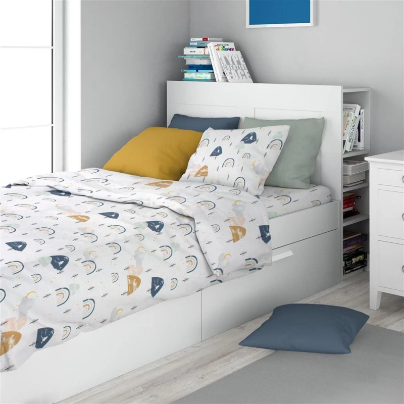 Σεντόνια Εμπριμέ Σετ 2 τεμ kids Rainbow 574 160X240 White-Blue 100% Cotton - -