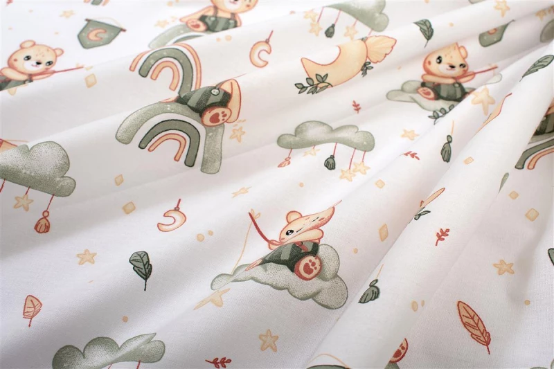 Σεντονάκι Λίκνου bebe Cloudy Bear 581 80X110 White-Olive 100% Cotton - -