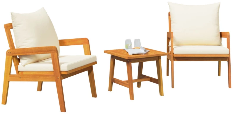 vidaXL Σετ Bistro 3 Τεμ. με Μαξιλάρια Από Μασίφ Ξύλο Ακακίας