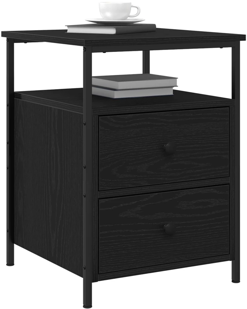 vidaXL Κομοδίνο Μαύρο Δρύινο 44x45x60 εκ Ξύλο MDF και Ατσάλι