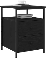 vidaXL Κομοδίνο Μαύρο Δρύινο 44x45x60 εκ Ξύλο MDF και Ατσάλι