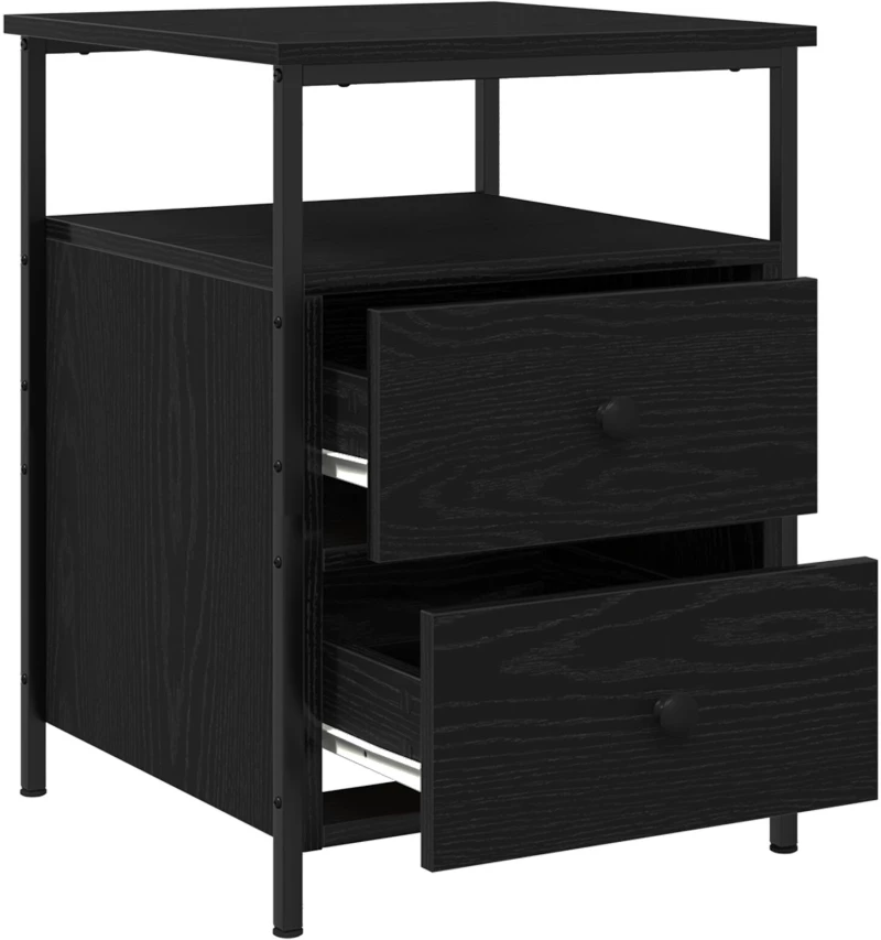 vidaXL Κομοδίνο Μαύρο Δρύινο 44x45x60 εκ Ξύλο MDF και Ατσάλι