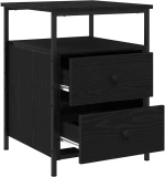 vidaXL Κομοδίνο Μαύρο Δρύινο 44x45x60 εκ Ξύλο MDF και Ατσάλι