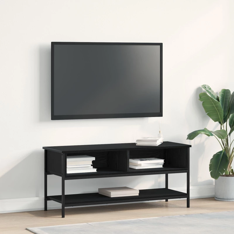 vidaXL Κάστρο τηλεόρασης Μαύρο Δρυς 100x35x45 cm Επεξεργασμένο ξύλο και χάλυβας