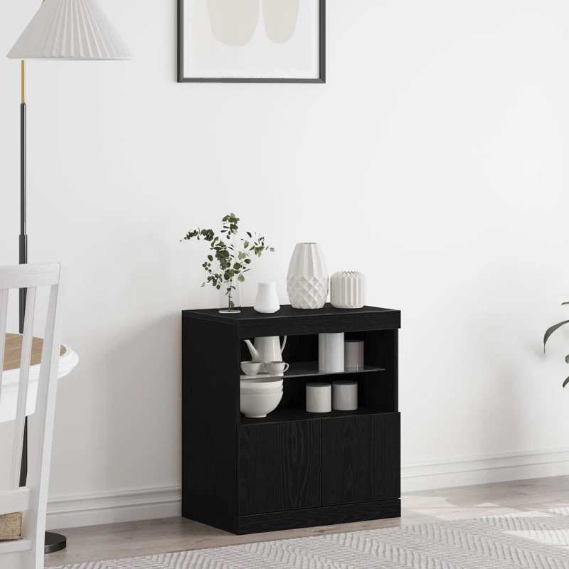 vidaXL Μπουφές με LED Φώτα Μαύρο Δρυς 60x37x67 εκ.