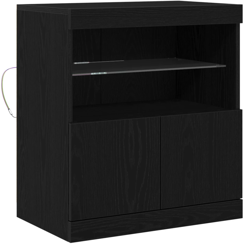 vidaXL Μπουφές με LED Φώτα Μαύρο Δρυς 60x37x67 εκ.