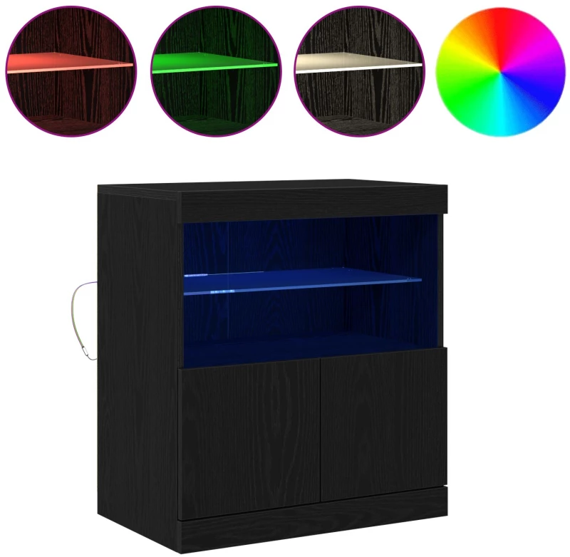 vidaXL Μπουφές με LED Φώτα Μαύρο Δρυς 60x37x67 εκ.