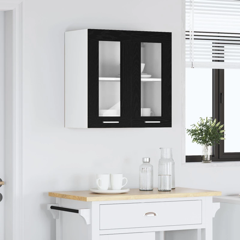 vidaXL Κρεμαστό Γυάλινο Ντουλάπι σε Μαύρη Δρυς - 60x31x60 εκ.