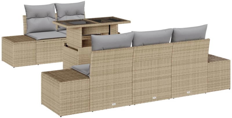 vidaXL Σετ κήπου 6 τεμαχίων με μαξιλάρια Μπεζ από Poly Rattan