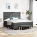 vidaXL Box Spring Κρεβάτι με Στρώμα & Πάγκο Σκούρο Γκρι 180x200 εκ. Ύφασμα