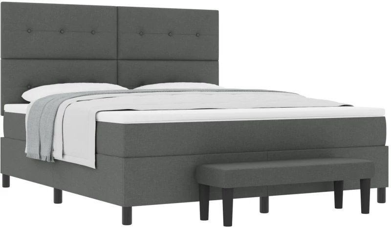 vidaXL Box Spring Κρεβάτι με Στρώμα & Πάγκο Σκούρο Γκρι 180x200 εκ. Ύφασμα