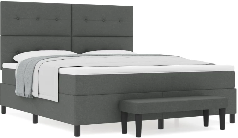 vidaXL Box Spring Κρεβάτι με Στρώμα & Πάγκο Σκούρο Γκρι 180x200 εκ. Ύφασμα