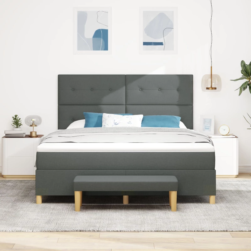 vidaXL Box Spring Κρεβάτι με Στρώμα & Πάγκο Σκούρο Γκρι 180x200 εκ. Ύφασμα