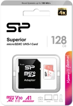 SILICON POWER κάρτα μνήμης microSDXC Superior, 128GB, C10 UHS-I U3 A1 V30