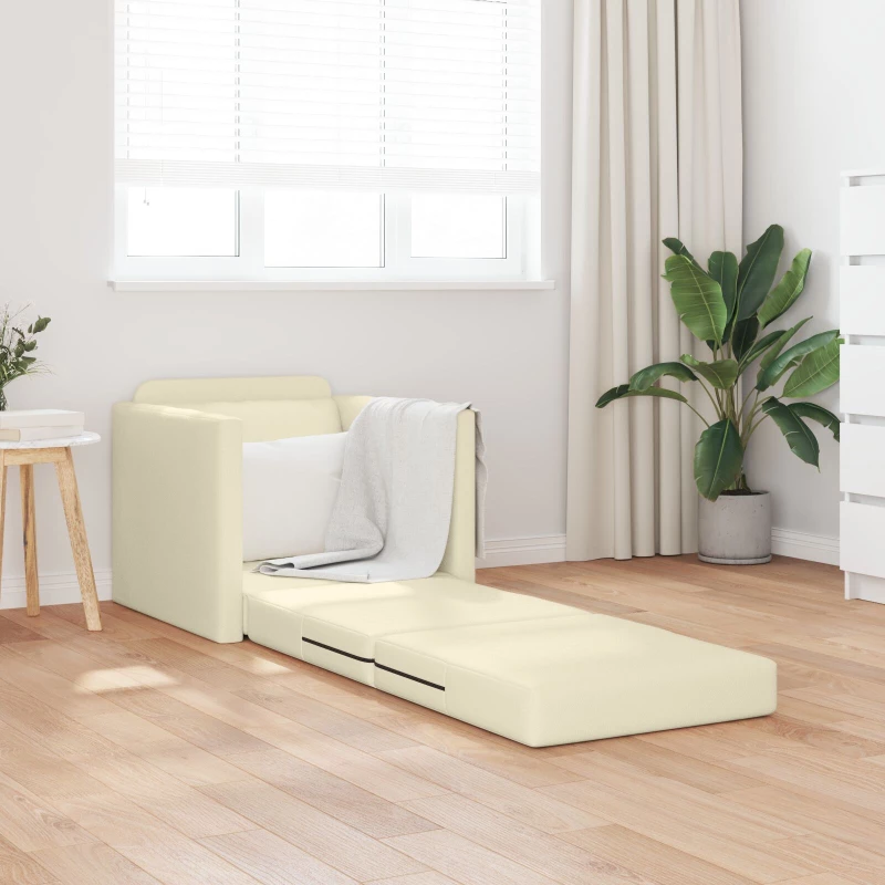 vidaXL Πολυθρόνα Δαπέδου 2 σε 1 Κρεμ 74x77x81 εκ. Τεχνητό Δέρμα