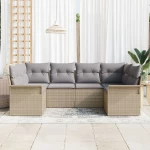 vidaXL Σετ 6 Τεμαχίων Καναπέ Κήπου με Μαξιλάρια Μπεζ Πολυ Ρατάν