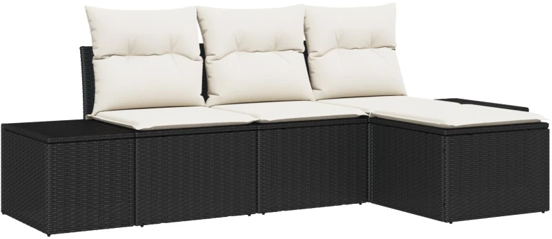 vidaXL Σετ Κήπου 4 Τεμαχίων με Μαξιλάρια Μαύρο Πολυρατάν