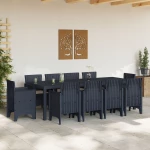 vidaXL Σετ Τραπεζαρίας Κήπου 11 Τεμαχίων με Μαξιλάρια Ανθρακί Πολυρατάν