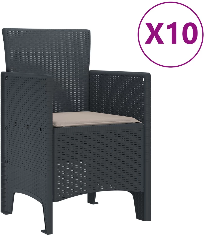 vidaXL Σετ Τραπεζαρίας Κήπου 11 Τεμαχίων με Μαξιλάρια Ανθρακί Πολυρατάν