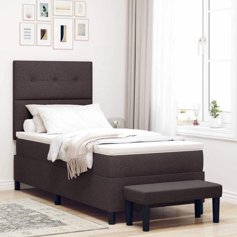 vidaXL Κρεβάτι με Στρώμα και Πάγκο Καφέ 100x200 cm Ύφασμα