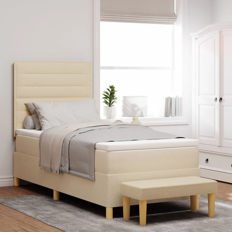 vidaXL Κρεβάτι με Σπαστό Στρώμα & Πάγκο Κρέμ 90x190 cm Ύφασμα