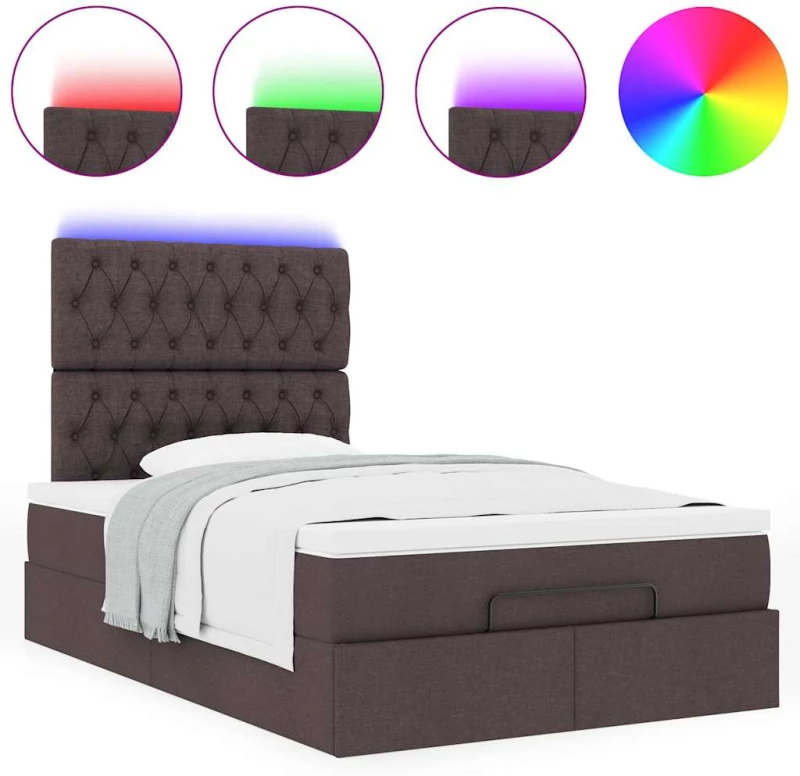 vidaXL Οθωμανικό κρεβάτι με στρώμα & LEDs Σκούρο καφέ 120x190cm ύφασμα