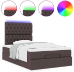vidaXL Οθωμανικό κρεβάτι με στρώμα & LEDs Σκούρο καφέ 120x190cm ύφασμα