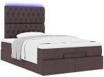 vidaXL Οθωμανικό κρεβάτι με στρώμα & LEDs Σκούρο καφέ 120x190cm ύφασμα
