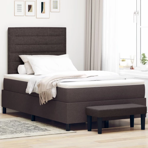 vidaXL Κρεβάτι Box Spring με Στρώμα & Πάγκο Σκούρο Καφέ 120x190 εκ. Ύφασμα
