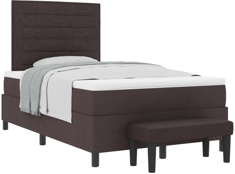 vidaXL Κρεβάτι Box Spring με Στρώμα & Πάγκο Σκούρο Καφέ 120x190 εκ. Ύφασμα